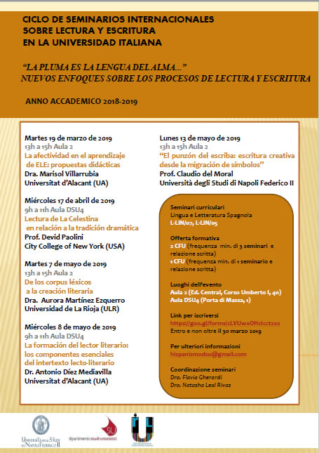 II CICLO DE SEMINARIOS INTERNACIONALES SOBRE LECTURA Y ESCRITURA EN LA UNIVERSIDAD ITALIANA. “La pluma es la lengua del alma” Nuevos enfoques sobre los procesos de lectura y escritura
