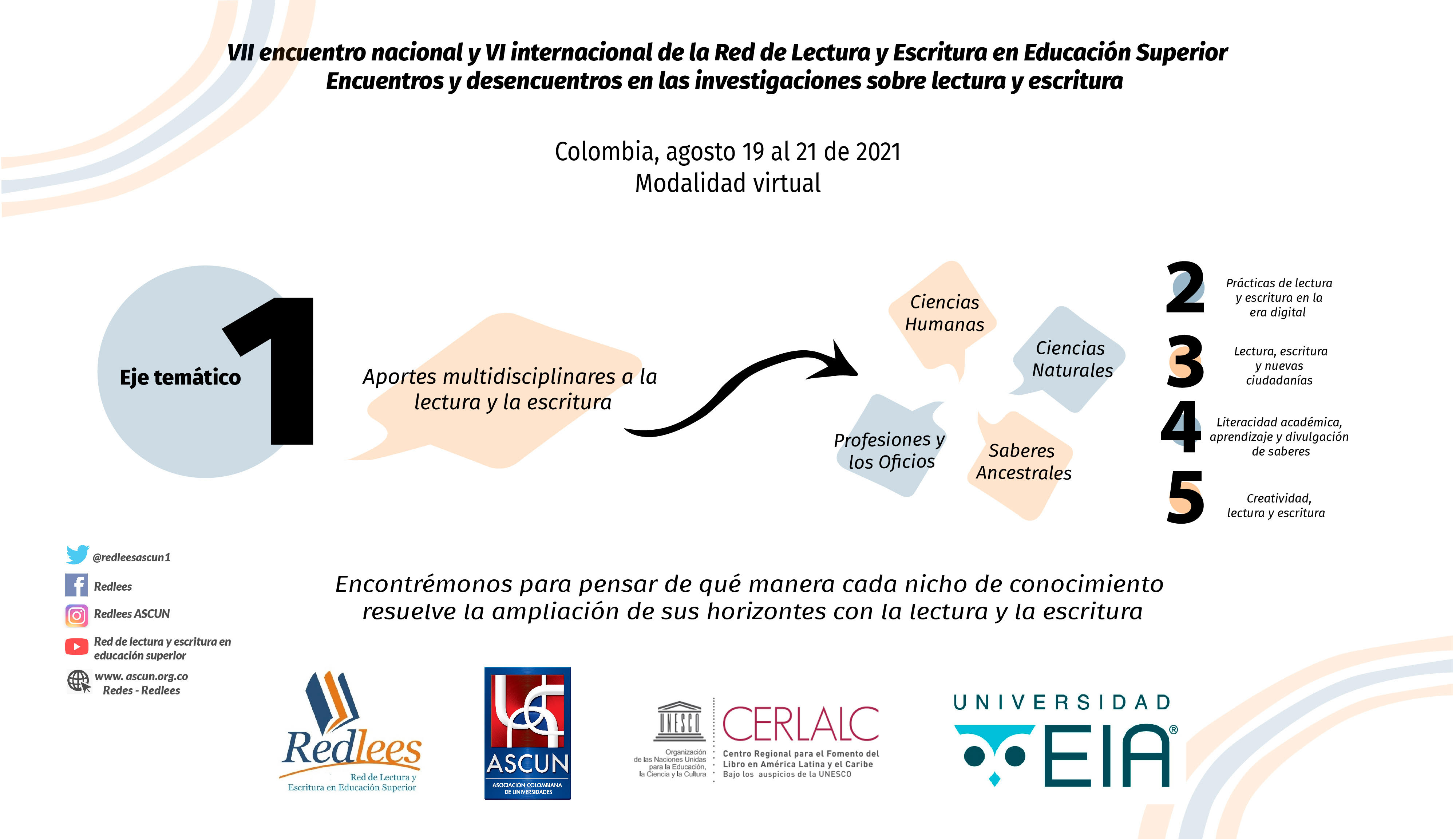 VI Encuentro Internacional y VII Nacional de la Red Lectura y Escritura en Educación Superior- Colombia, 19 a 21 de Agosto