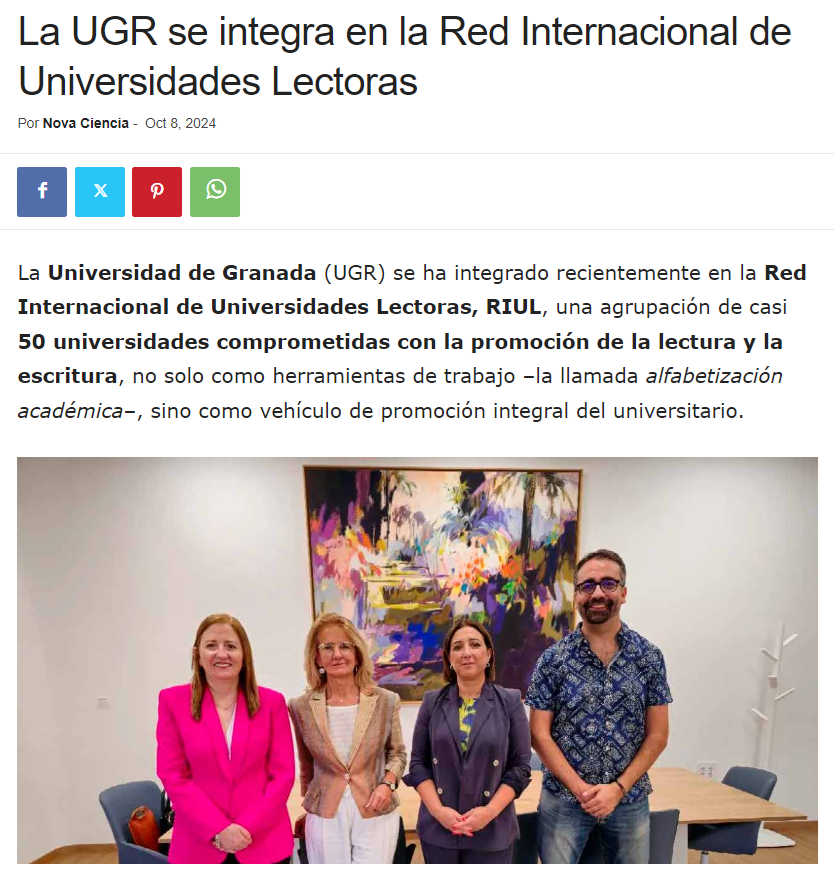 LA UNIVERSIDAD DE GRANADA SE INTEGRA A LA RED INTERNACIONAL DE UNIVERSIDADES LECTORAS