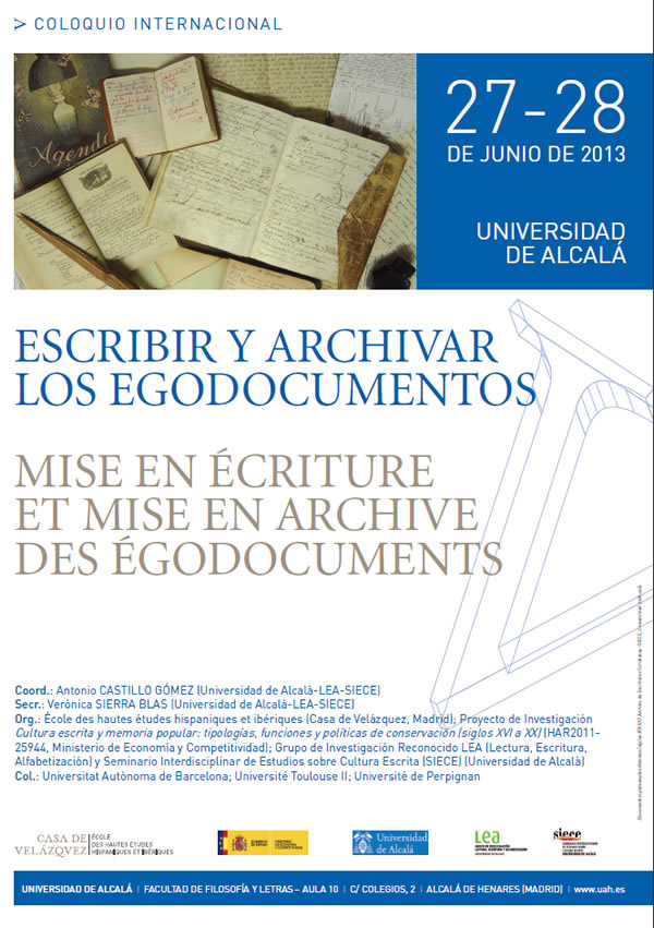 Coloquio sobre "Escribir y archivar los egodocumentos", organizado por la UAH, en Casa de Velázquez