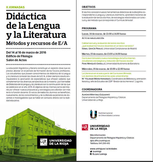 II JORNADAS Didáctica de la Lengua y la Literatura. Métodos y recursos de E/A
